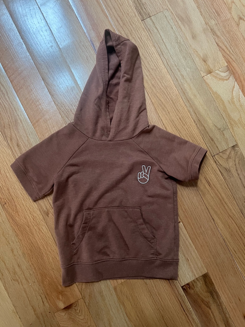 Carter's Brown Short-Sleeve Hoodie with Peace Hand Patch